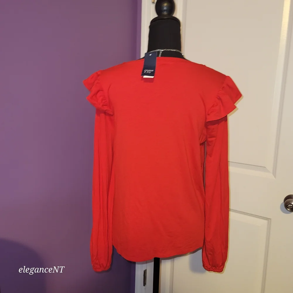 Crown & Ivy Red Ruffle Sleeve Top Sz: M NWT